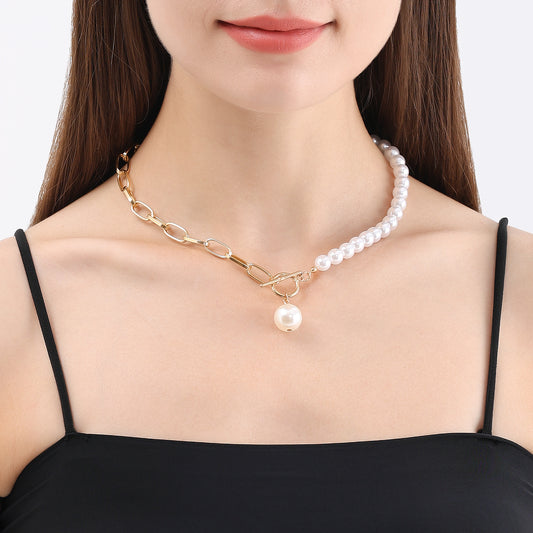 Collana con ciondolo geometrico vintage minimalista in lega con finitura placcata, catena regolabile per clavicola da donna