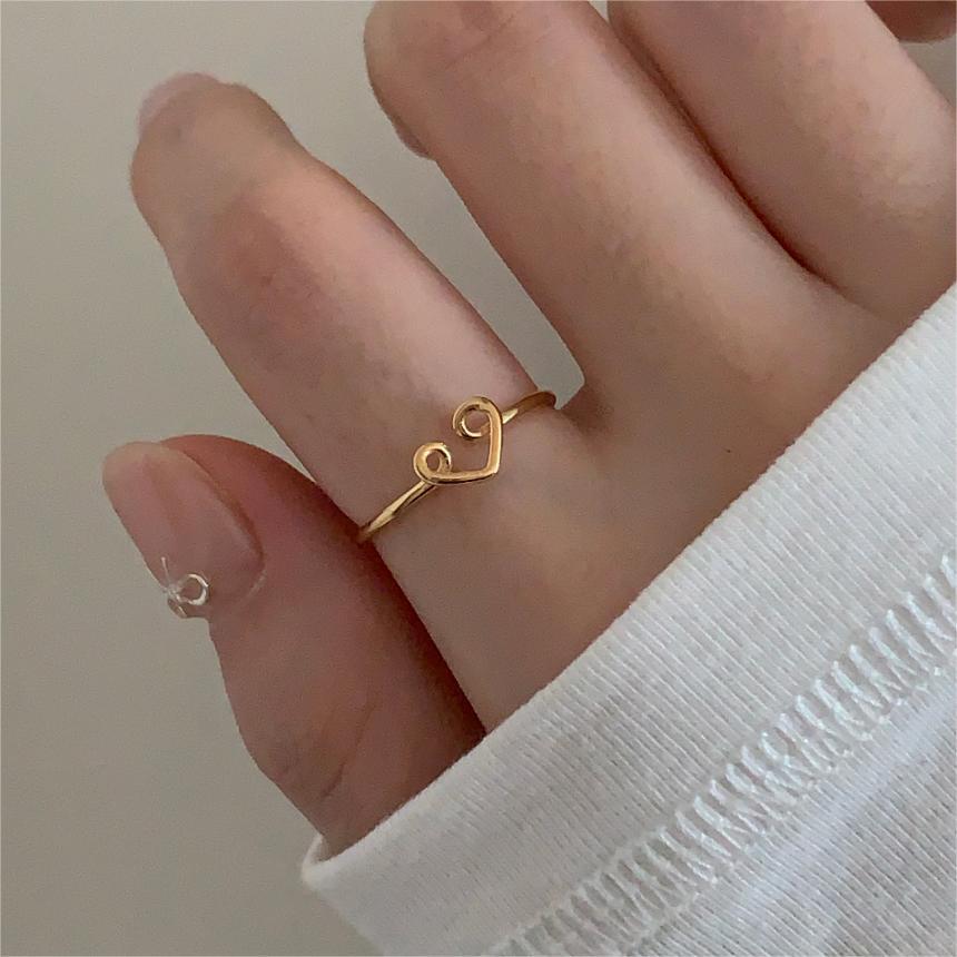 Anello Aperto Minimalista a Forma di Cuore in Argento Sterling 925 da Donna con Estetica Dolce e Fresca