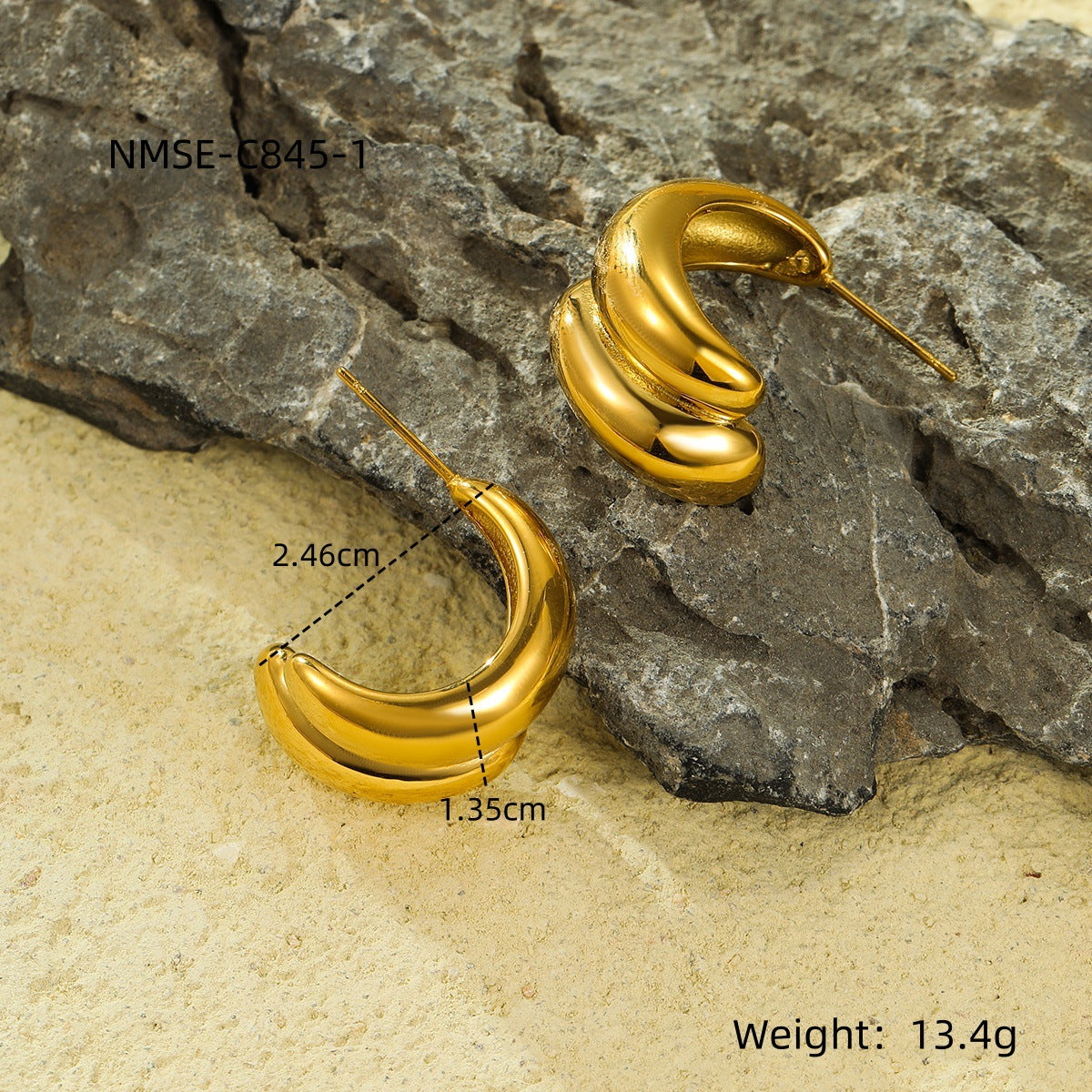 Aretes minimalistas huecos en forma de C de acero inoxidable con baño de oro de 18 quilates para mujer
