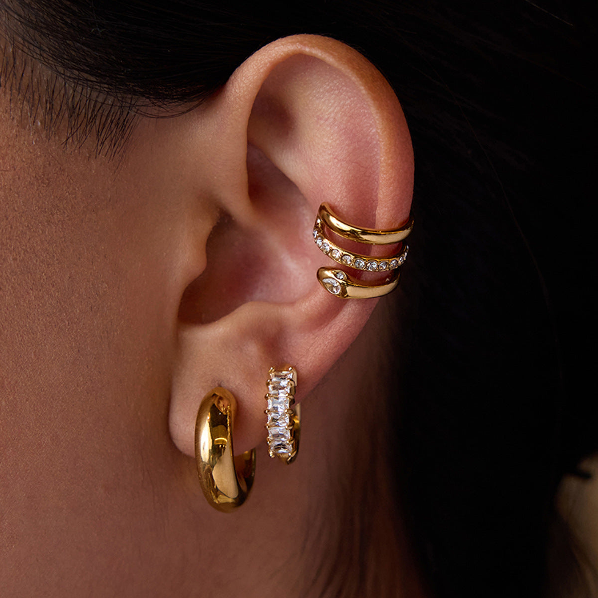 Orecchini in acciaio inossidabile a forma di serpente geometrico con finitura placcata per donna, gioielli da orecchio alla moda di lusso ipoallergenici