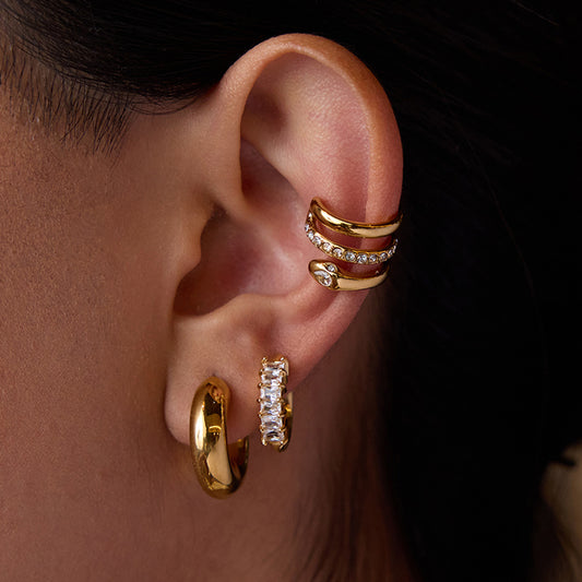 Orecchini in acciaio inossidabile a forma di serpente geometrico con finitura placcata per donna, gioielli da orecchio alla moda di lusso ipoallergenici