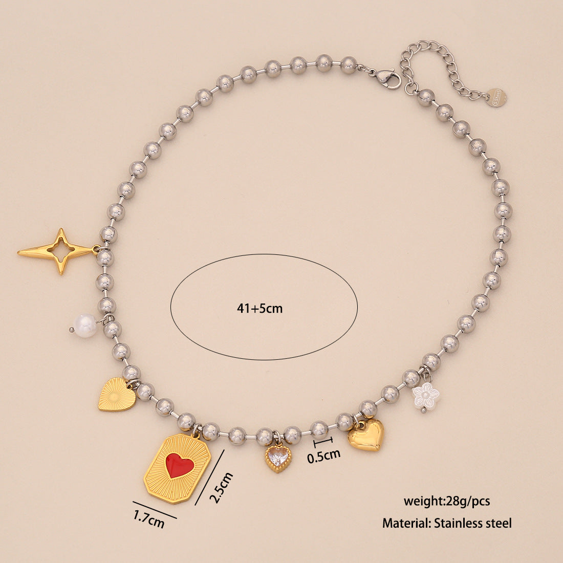 Dopamine-Inspired Heart and Cross Pendant Necklace in Gold-Plated Stainless Steel for Women