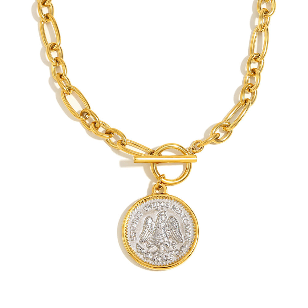 Collana Vintage con Moneta a Forma di Angelo Geometrico da Donna in Acciaio Inossidabile Placcato Oro 18K