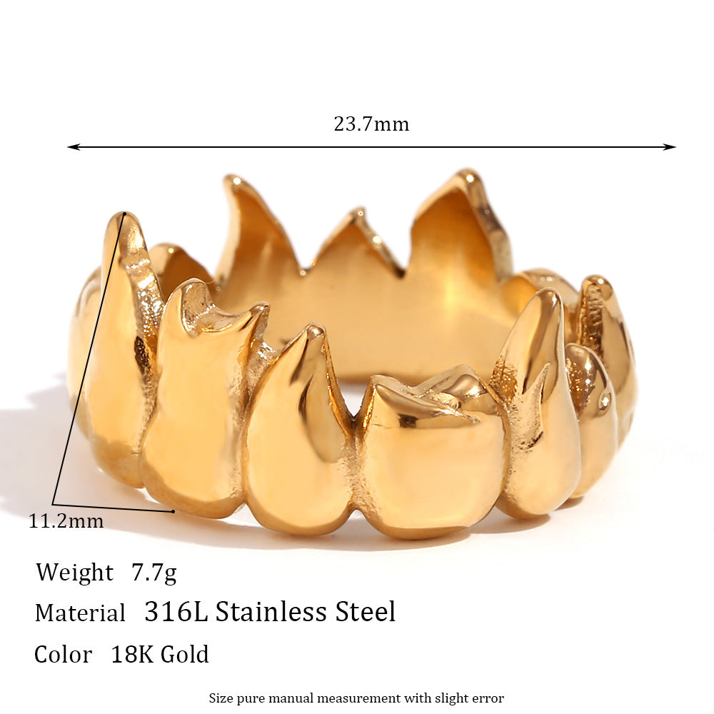 Vintage-Inspired Geometric Stainless Steel Ring with 18K Gold Plating and Micro-Pave Heart Flower Design for Women