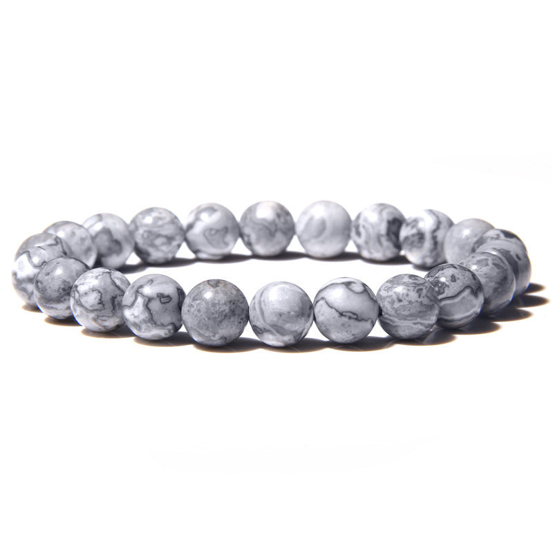 Natural Volcanic Stone and Agate Beaded Bracelet Geometric Round Unisex Fashion Jewelry