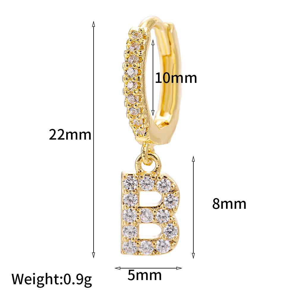 Elegant Gold Plated Letter Cubic Zirconia Inlay Brass Earrings