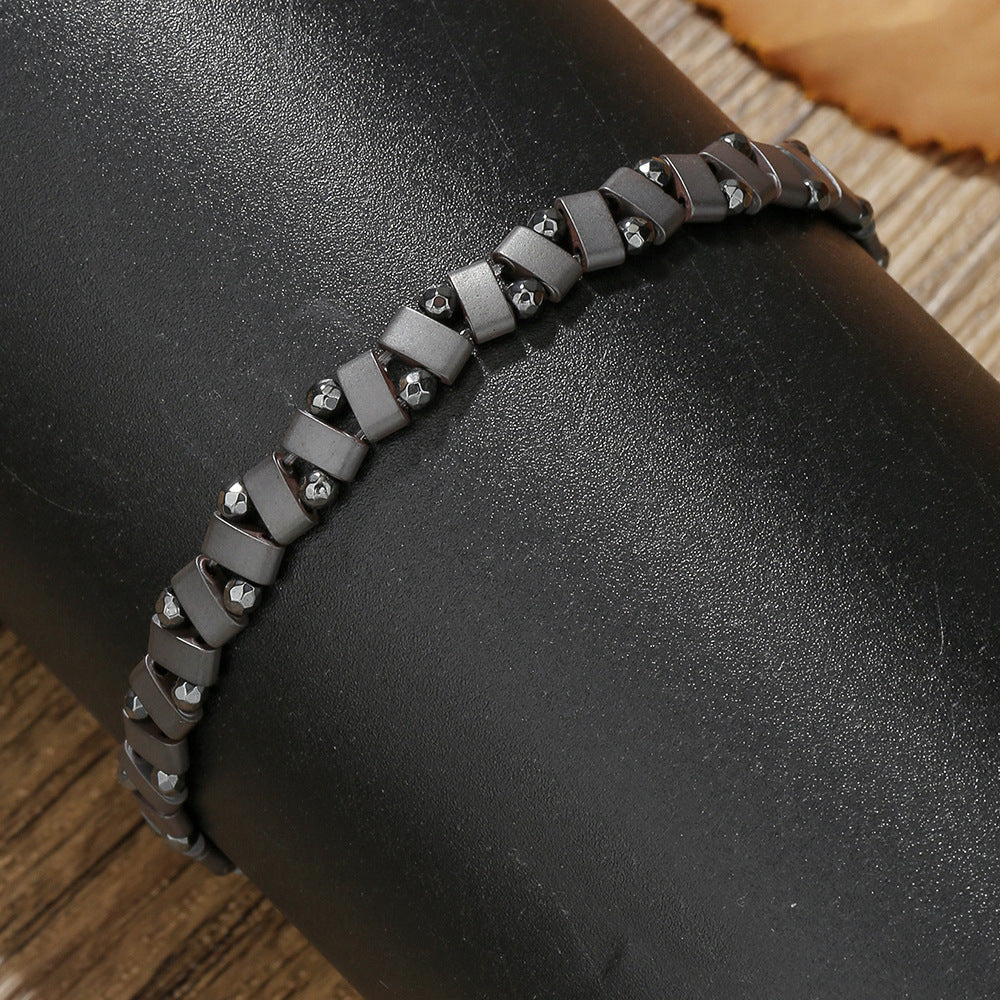 Minimalist Hip-hop Geometric Round Hematite Handmade Beaded Bracelet for Men and Women