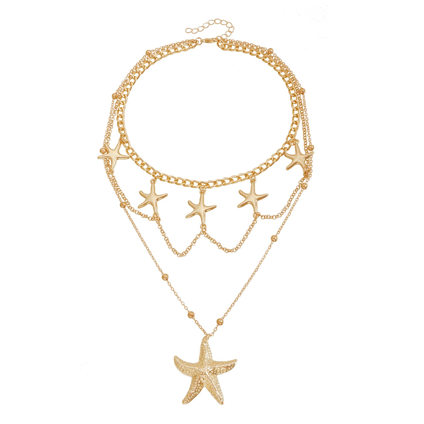 Retro Chic Starfish Pendant Necklace in Alloy with Plating Finish for Women, Multi-Layer Clavicle Chain with Geometric Design