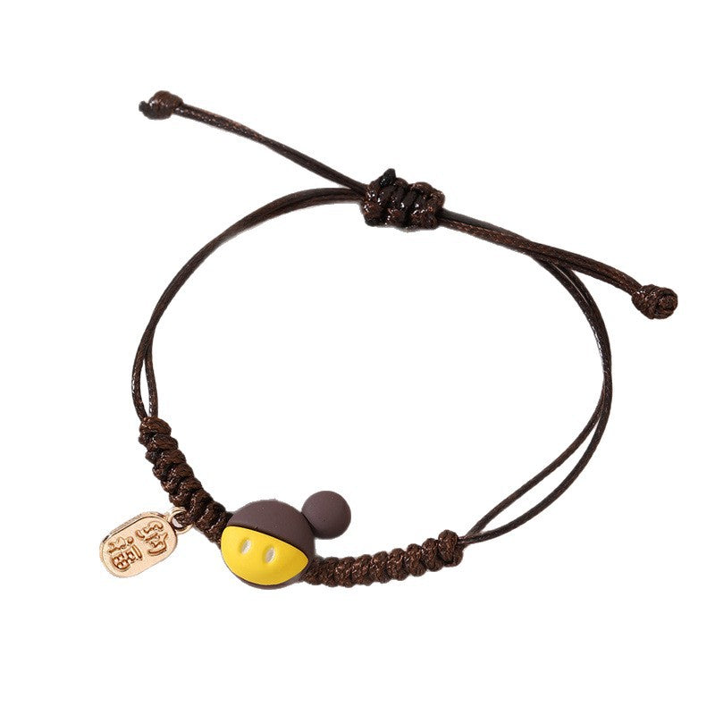 Minimalist Cute Ceramic Kitten Bracelet for Women and Girls with Handmade Woven Red Cord and Star Shape Design