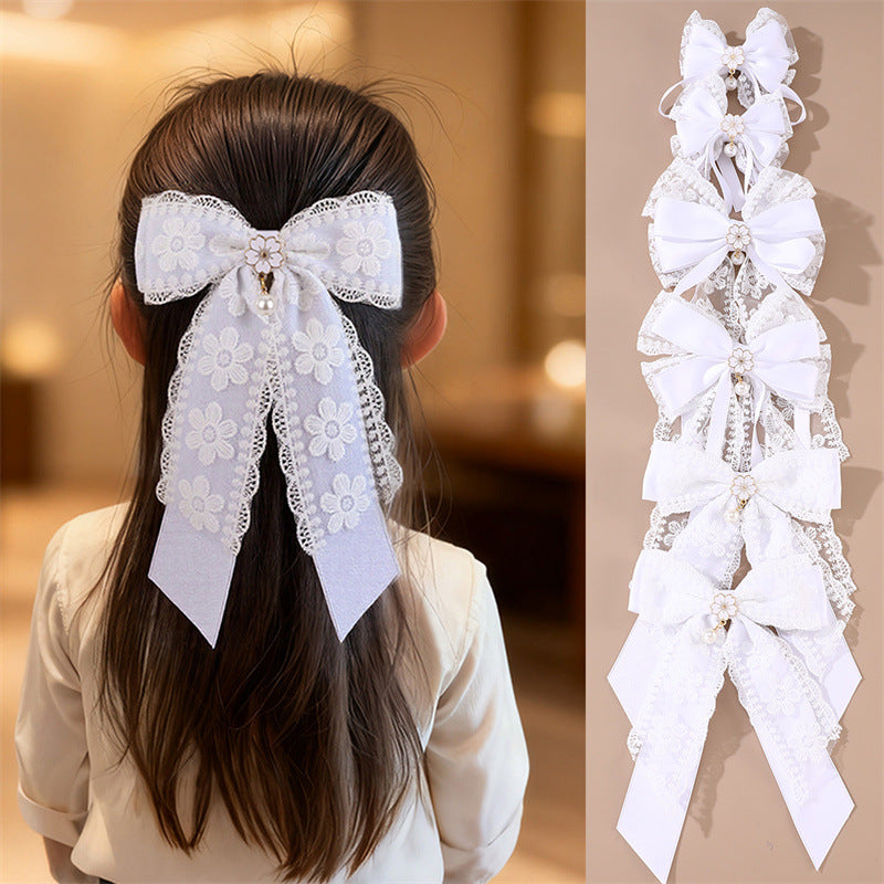 Natural Style Bow-Shaped Hair Clip for Girls with Ruffled and Mesh Details Made of Polyester Fabric