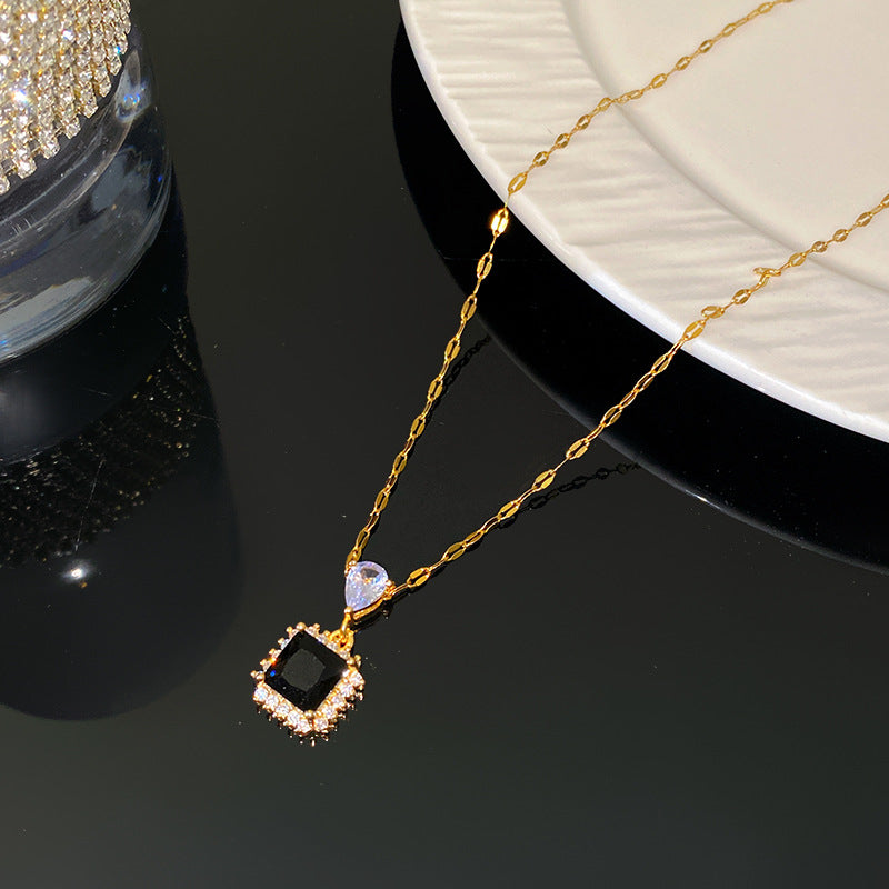 Minimalist Luxury Geometric Cubic Zirconia Plated Titanium Steel Necklace for Unisex