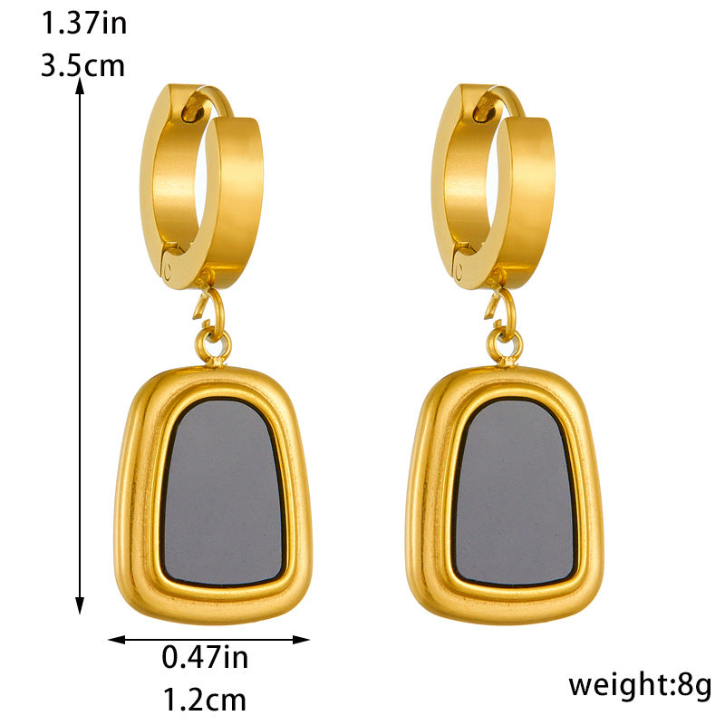 Vintage-Inspired Geometric Trapezoid Pendant Necklace and Earrings Set in Gold-Plated Stainless Steel for Women