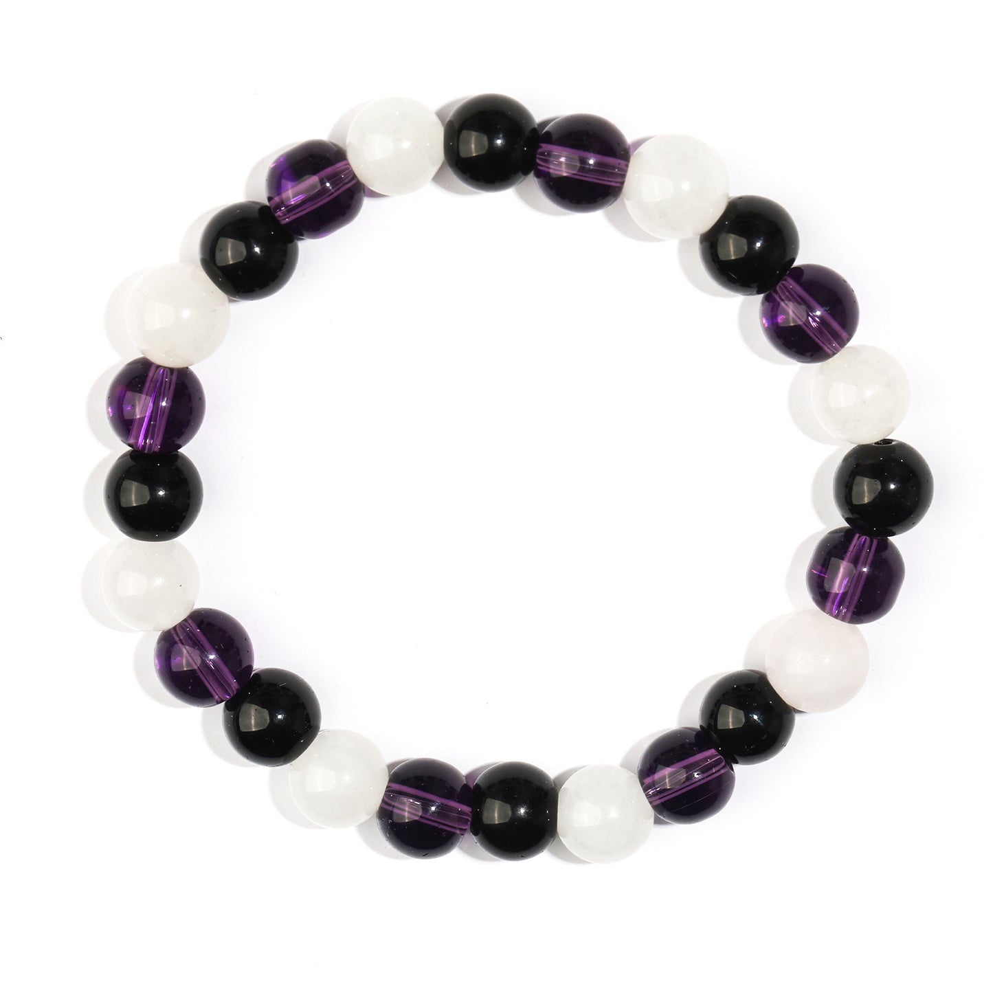 Minimalist Natural Agate and White Turquoise Crystal Beaded Bracelet 8mm Geometric Pattern Unisex Stretch Cord Handmade Jewelry