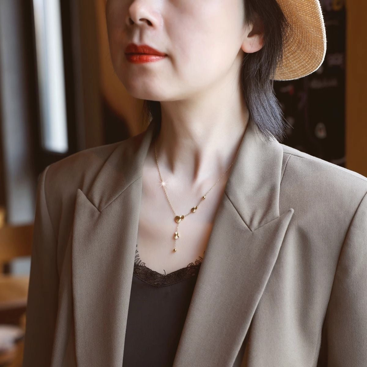 Minimalist Geometric Laser Titanium Steel Y-Shape Tassel Necklace for Women