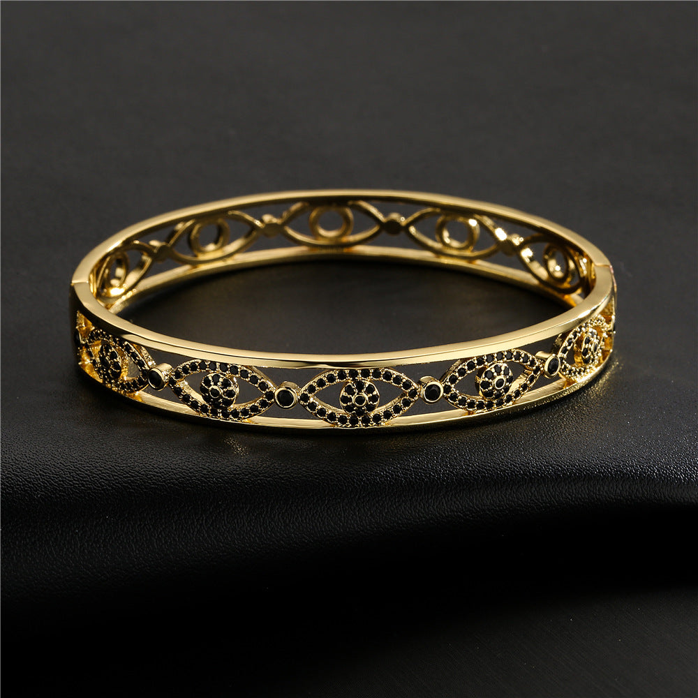 18K Gold Plated Brass Drip Oil Cubic Zirconia Evil Eye Bracelet
