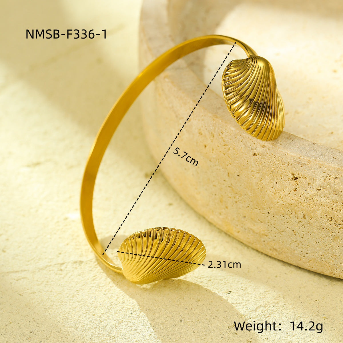 Juego de anillo y pulsera abierta de acero inoxidable chapado en oro de 18 quilates con forma de estrella de mar y concha vintage