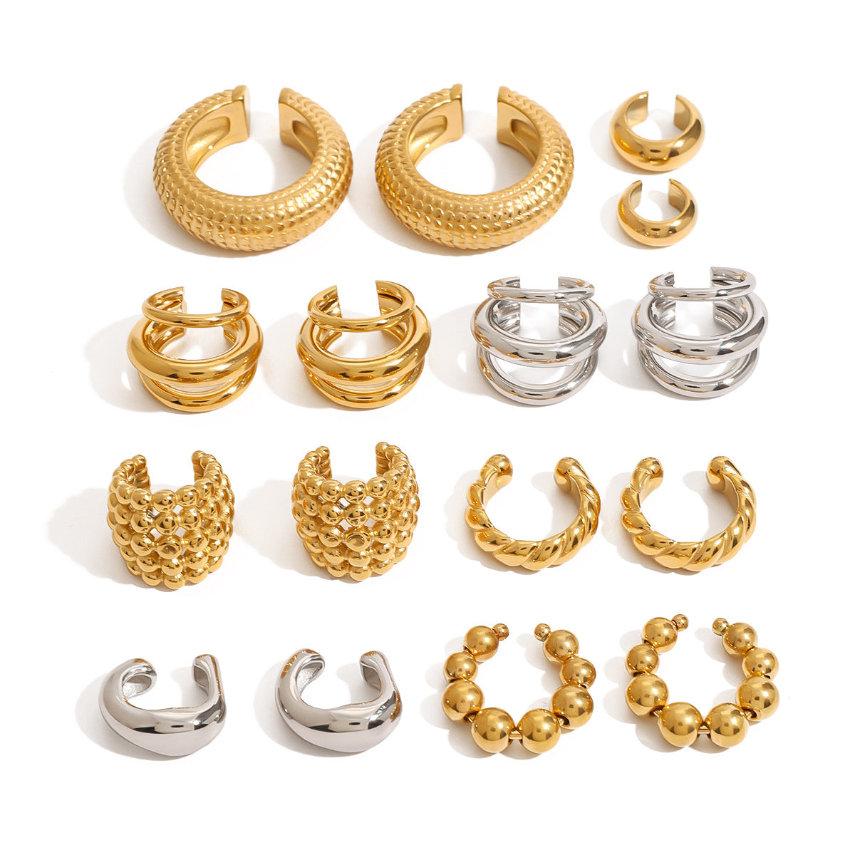 Pendientes de oreja de acero inoxidable geométricos chapados en oro para mujer, clips de oreja sin perforación en forma de U con estilo minimalista moderno