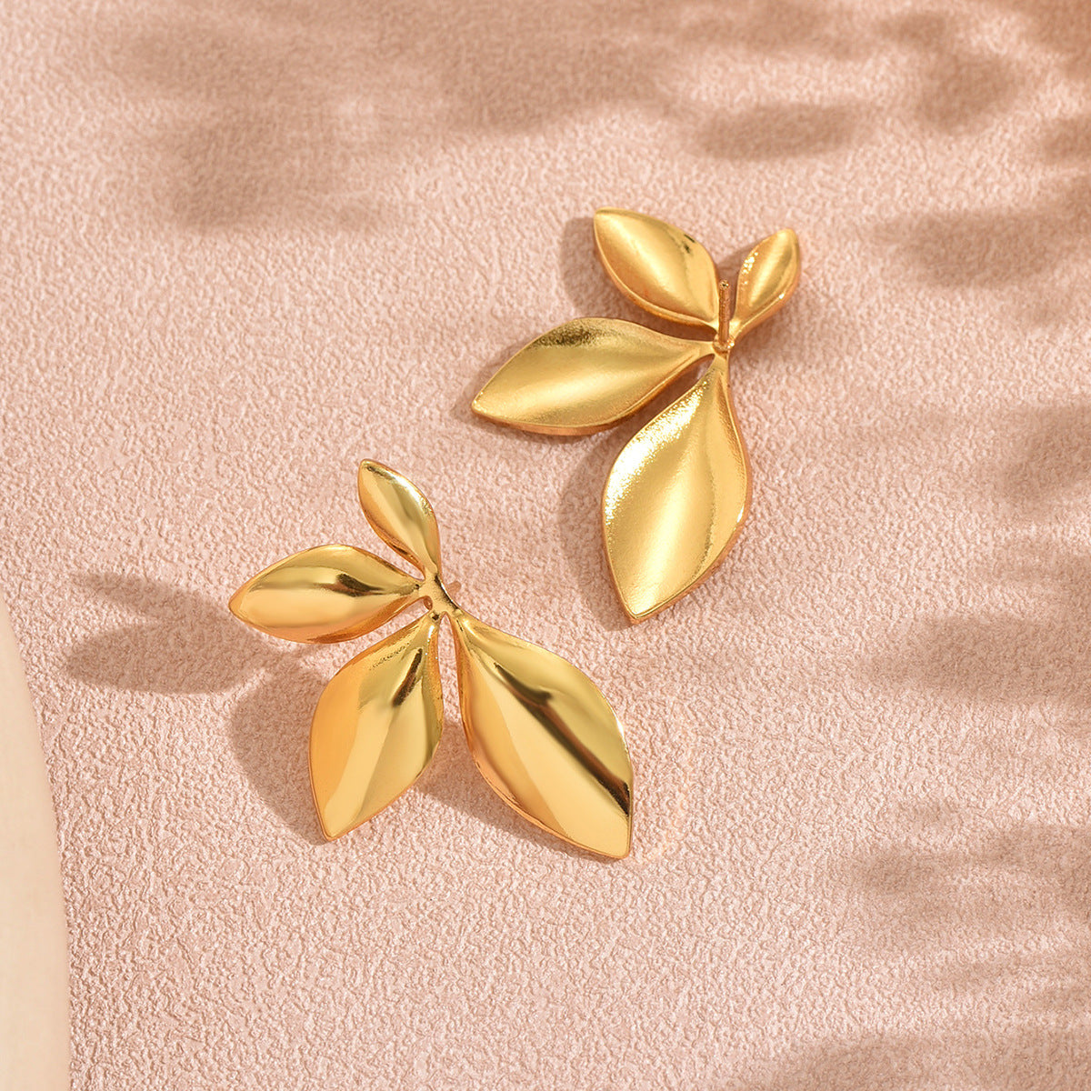 Elegant Polished Leaf Stainless Steel Earrings for Women