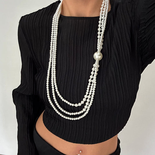 Collana da donna esagerata in stile barocco con perle, design geometrico, perline multistrato e finitura artigianale