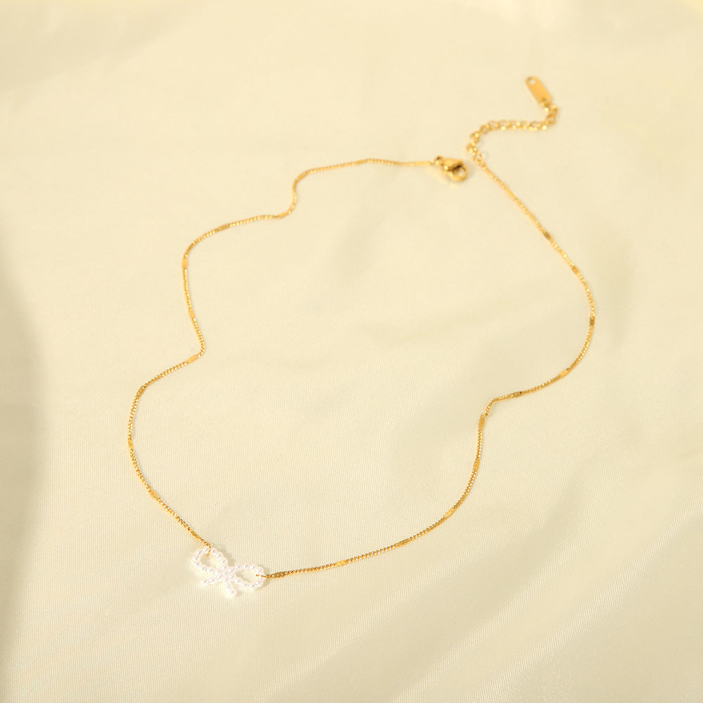 Minimalist Bowknot Clavicle Necklace in Stainless Steel with 18K Gold Plating for Women