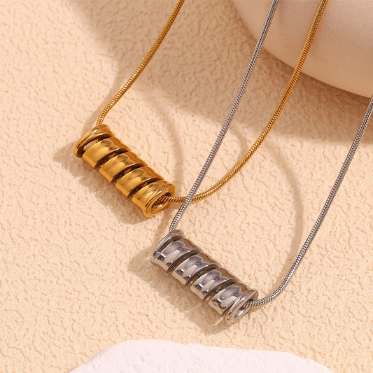Collar colgante minimalista con espiral geométrica para mujer en acero inoxidable con baño de oro de 18K