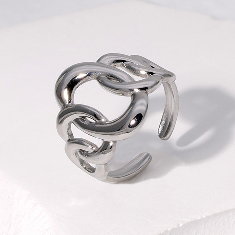 Minimalist Geometric Titanium Steel Adjustable Ring for Women with Electroplated Finish and Irregular Oval Shape