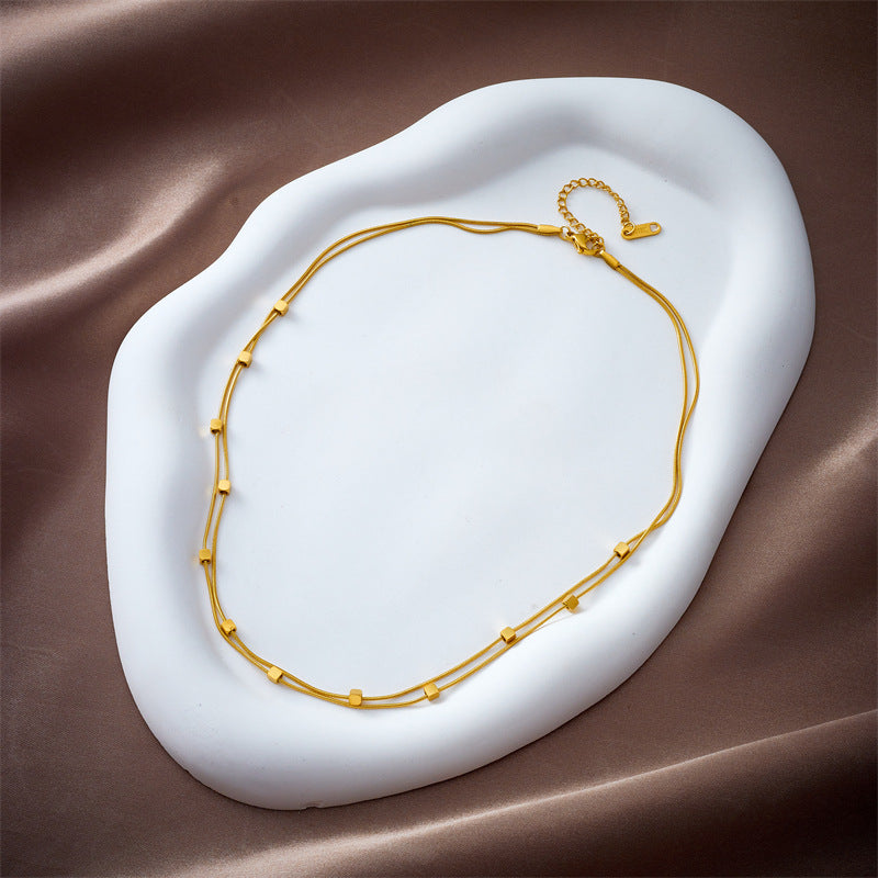 Minimalist Vintage Geometric Titanium Steel Double-Layer Necklace for Women
