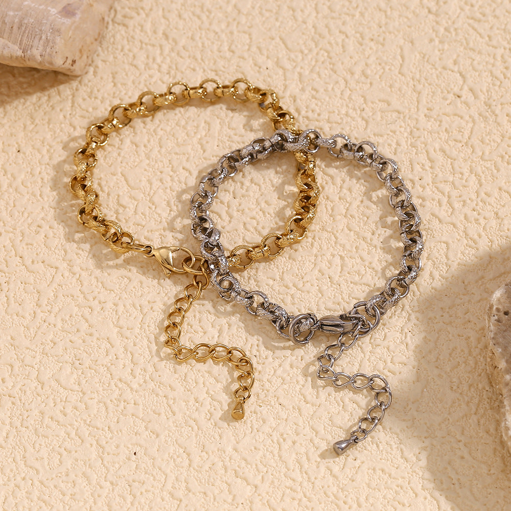 Bracciale da donna a maglie tonde in acciaio inossidabile placcato oro 14K con motivo geometrico minimalista a spiga di grano