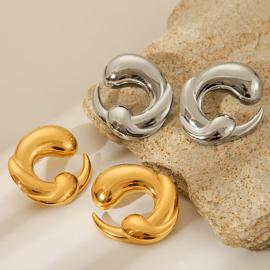 Orecchini a cerchio da donna alla moda in acciaio inossidabile placcato oro 18 carati con design geometrico