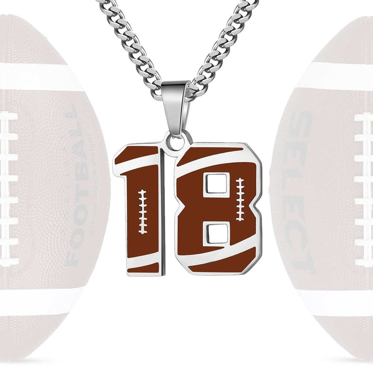 Motivational Football Number Pendant Necklace for Men in Stainless Steel with Polished Finish and Letter/Number Design