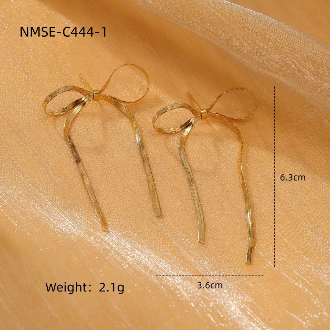 Minimalist Pearl Bow Titanium Steel Stud Earrings for Women with Plated Finish