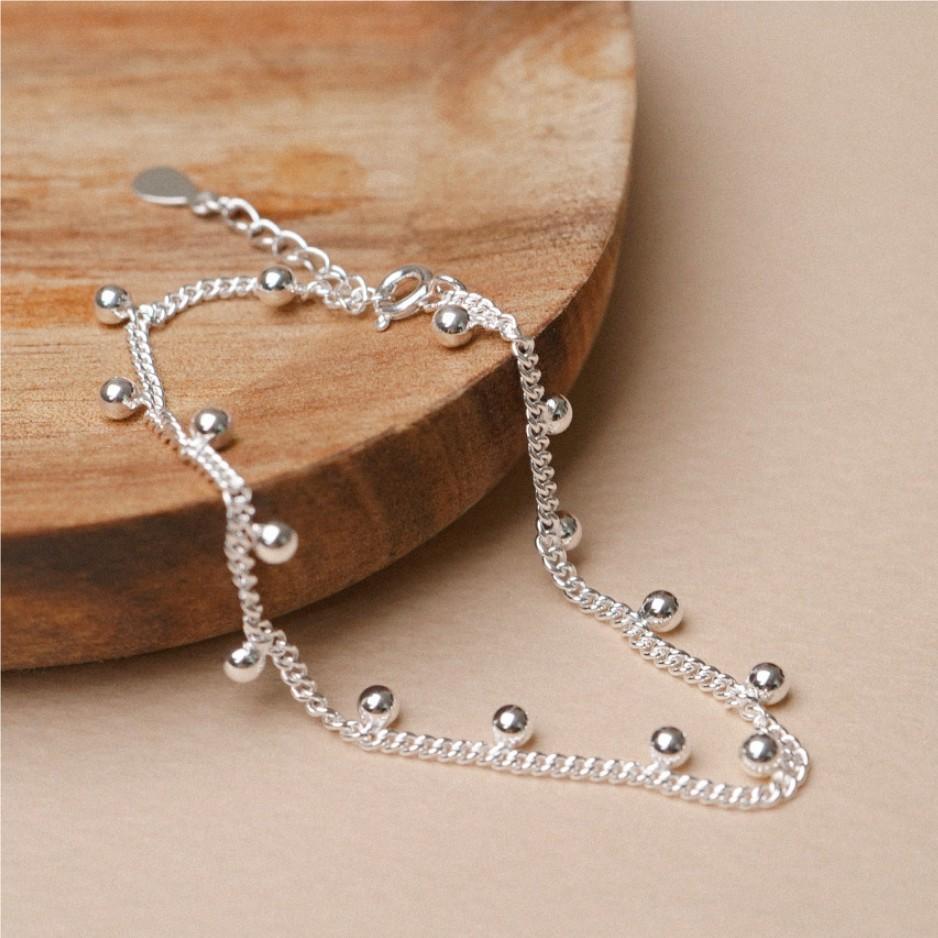 Minimalist Sweet 925 Sterling Silver Round Geometric Ball Chain Bracelet