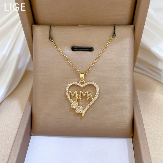 Collar minimalista de acero de titanio con forma de corazón e incrustaciones de circonita para mujer y hombre, delicada cadena para la clavícula