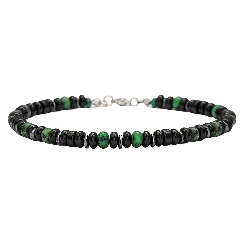 Minimalist Geometric Titanium Steel Beaded Anklet Black Hematite African Turquoise Summer Beach Style