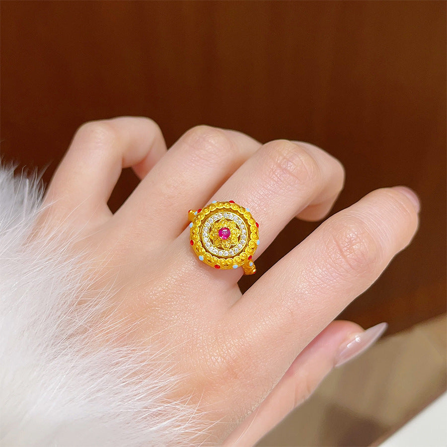 Anillo de Cobre Redondo Geométrico Vintage con Circonitas para Mujer Anillo de Dedo de Lujo Minimalista