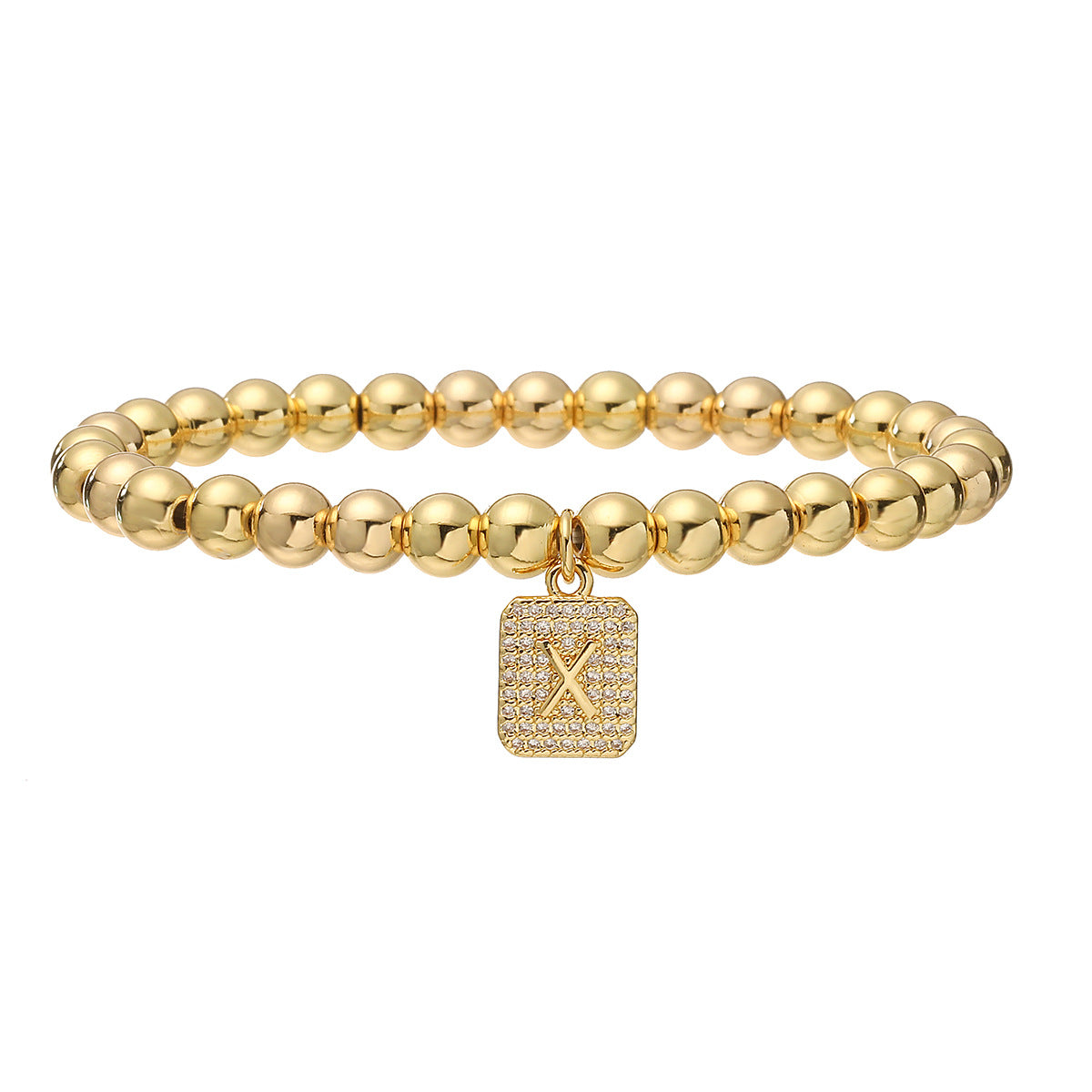 Bracciale minimalist personalizzato con ciondolo a lettera per donna, con perle in rame e placcatura in oro 18 carati