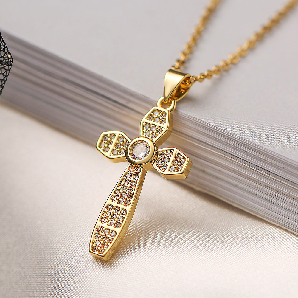 Geometric Pendant Necklace for Women with Gold Plated Zirconia on Copper Base, Minimalist Fashion Accessory