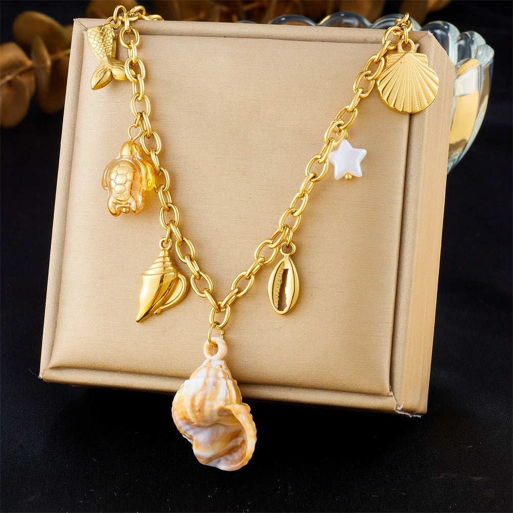 Elegant Stainless Steel Drip Oil Moon Sun Flower Pendant Necklace with Cable Chain for Women