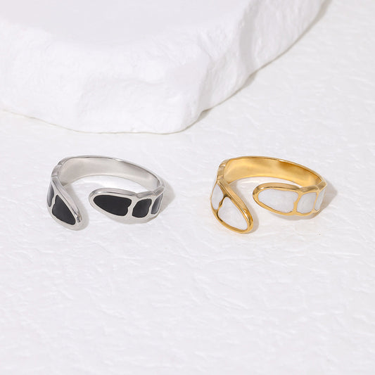 Anello Aperto Minimalista Geometrico in Acciaio al Titanio con Finitura a Smalto per Donna, Fascia alla Moda e Versatile in Stile Lusso