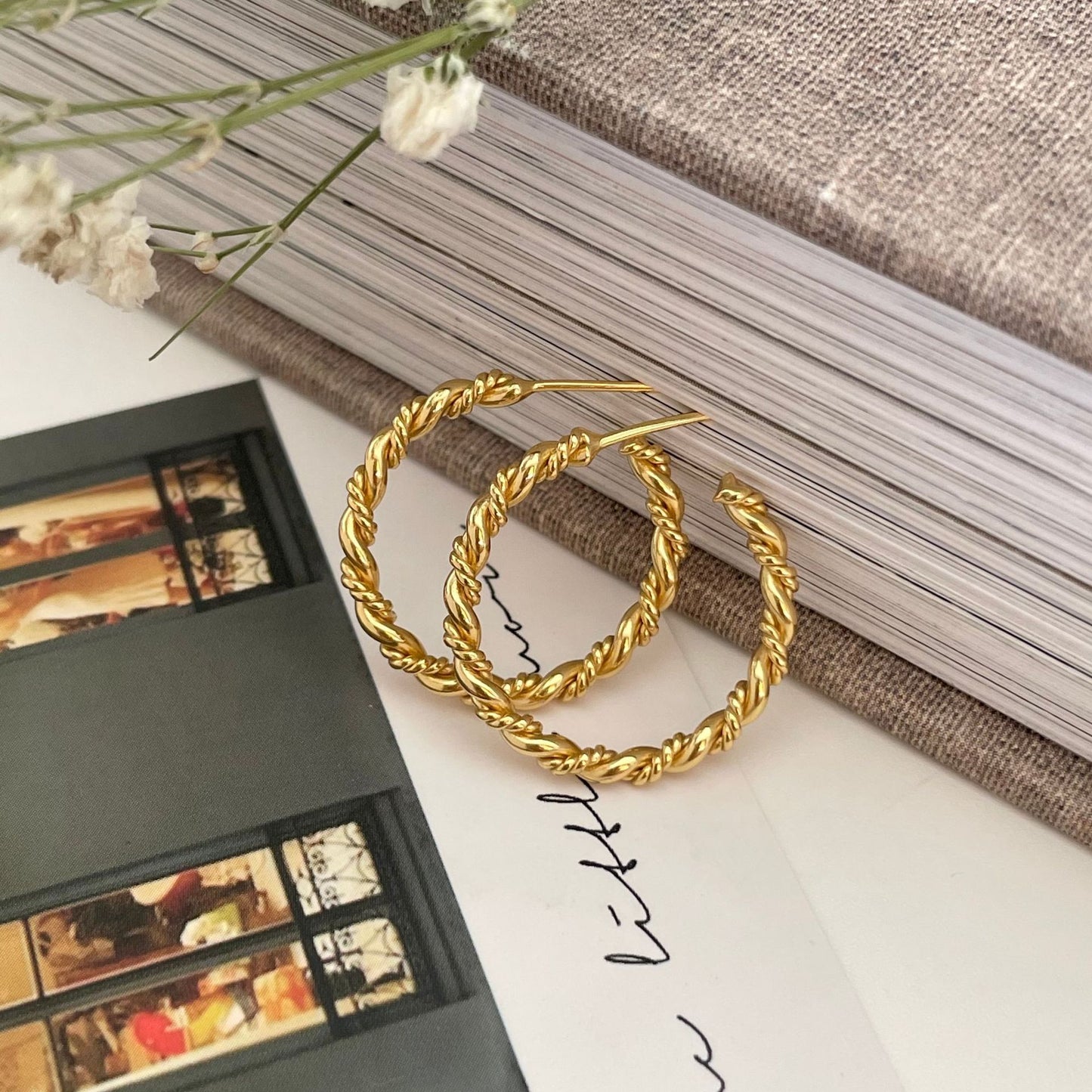 Minimalist Star-Shaped Hand-Twisted 925 Sterling Silver Hoop Earrings for Women