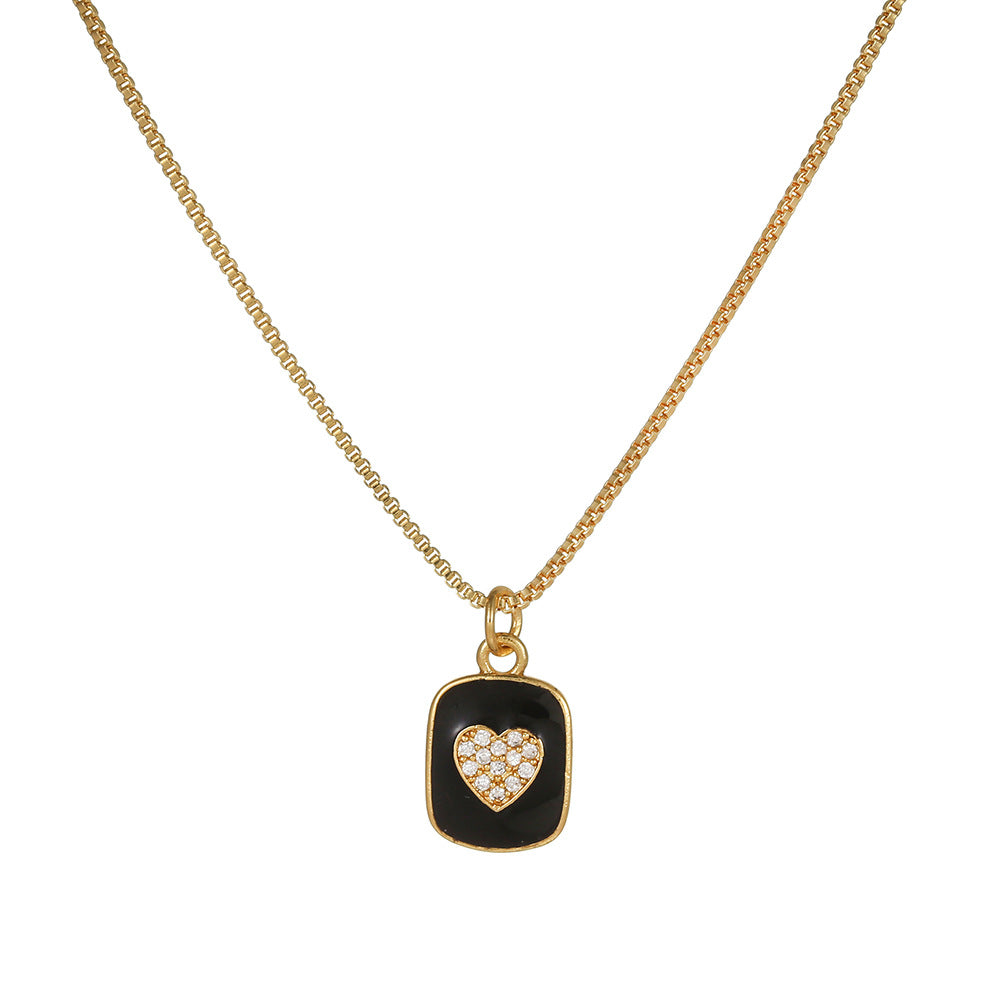 Elegant 18K Gold Plated Heart Geometric Brass Drip Oil Necklace with Cubic Zirconia for Unisex