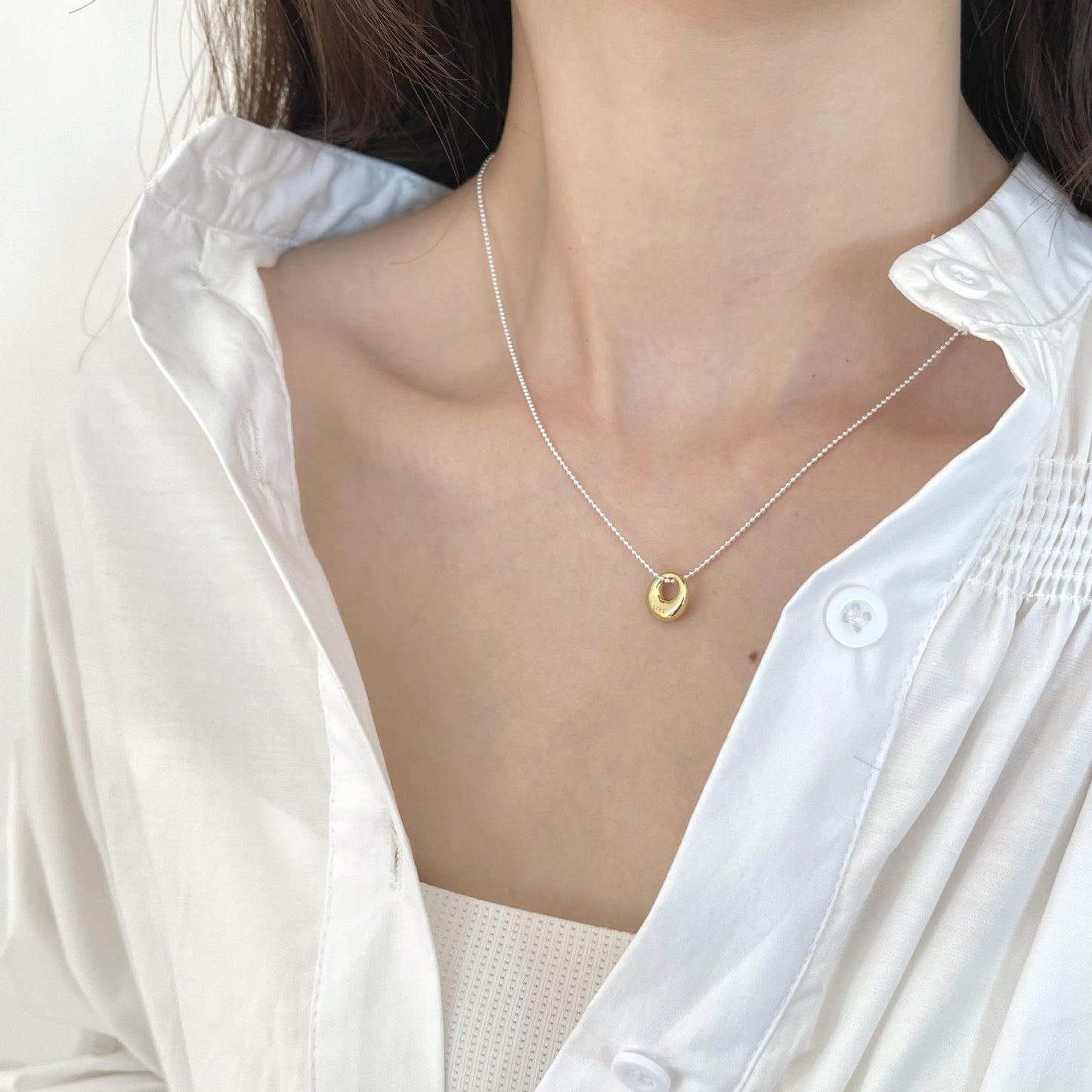 Minimalist 925 Sterling Silver Oval Geometric Necklace