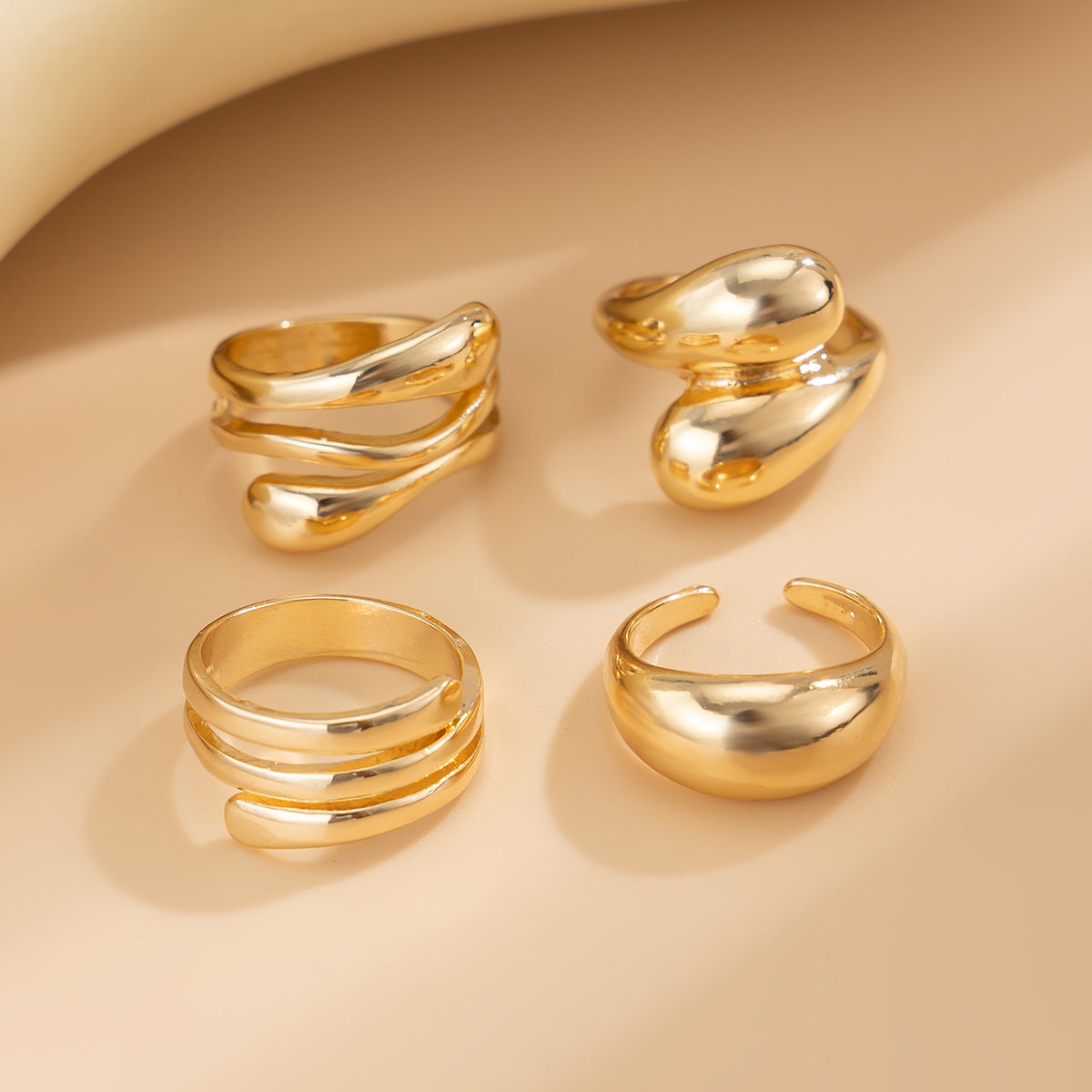 Irregular Geometric Zinc Alloy Plated Wide Cuff Bracelet Set
