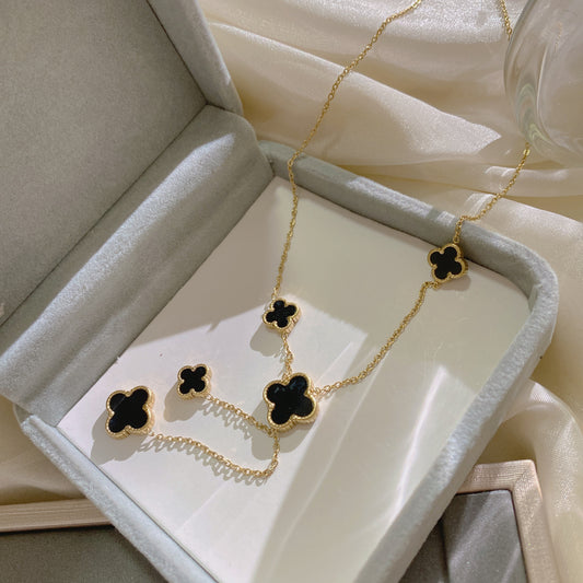 Elegant Gold Plated Titanium Steel Four-Leaf Clover Tassel Necklace for Unisex