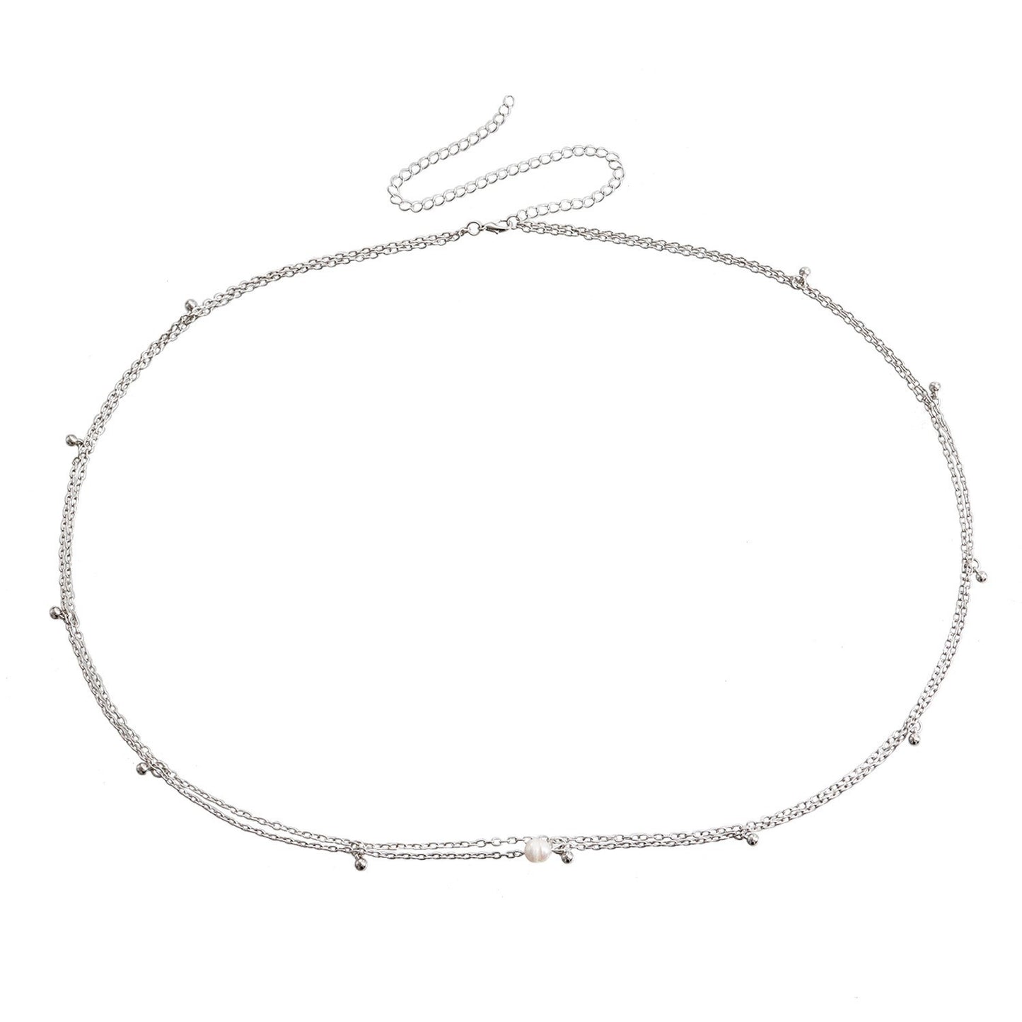 Vintage Punk Double-Layer Geometric Beaded Metal Waist Chain for Women with Adjustable Length