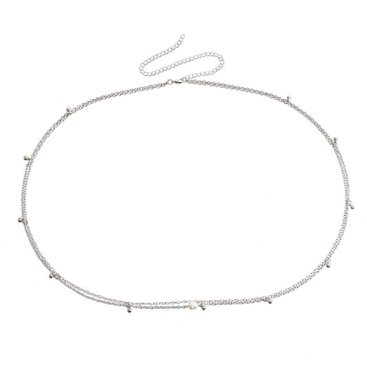 Vintage Punk Double-Layer Geometric Beaded Metal Waist Chain for Women with Adjustable Length