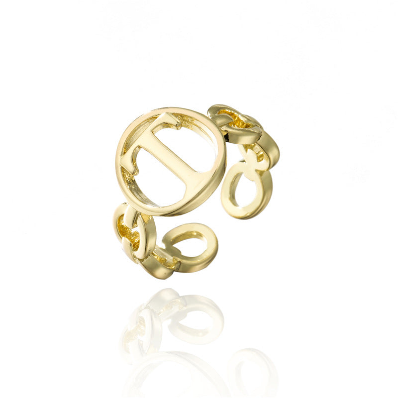 18K Gold Plated Brass Letter Open Ring for Women
