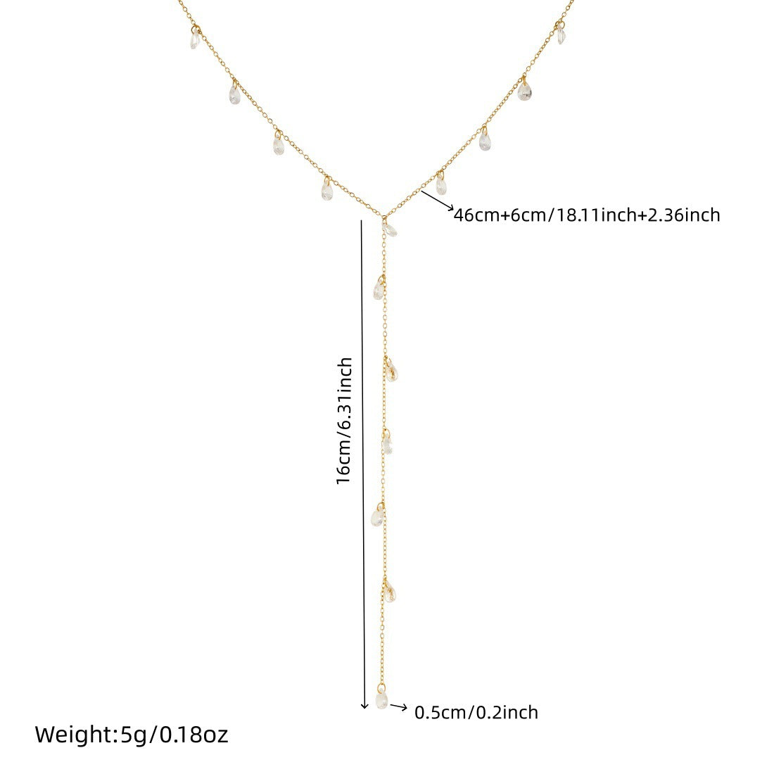 Minimalist Gold Plated Stainless Steel Teardrop Pendant Necklace with Tassel Chain for Women