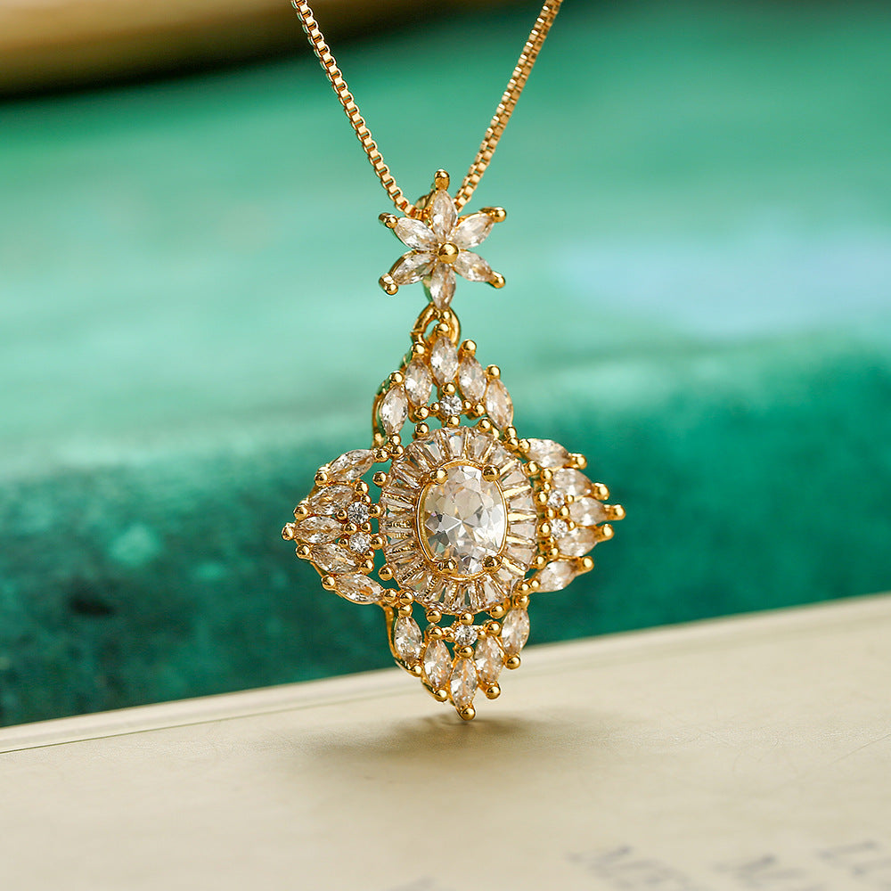 Collana con pendente a forma di fiore di mulino a vento geometrico irregolare minimalista da donna in rame con accenti di strass