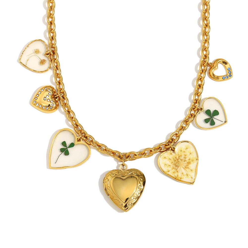 Fashionable Heart-Shaped Stainless Steel Pendant Necklace with 18K Gold Plating on O-Chain for Women